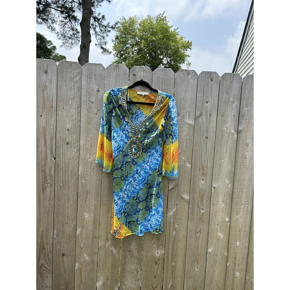 Solitaire by Ravi Khosla Jewel & Bead Encrusted Mini Dress‎ Sheer Size Small